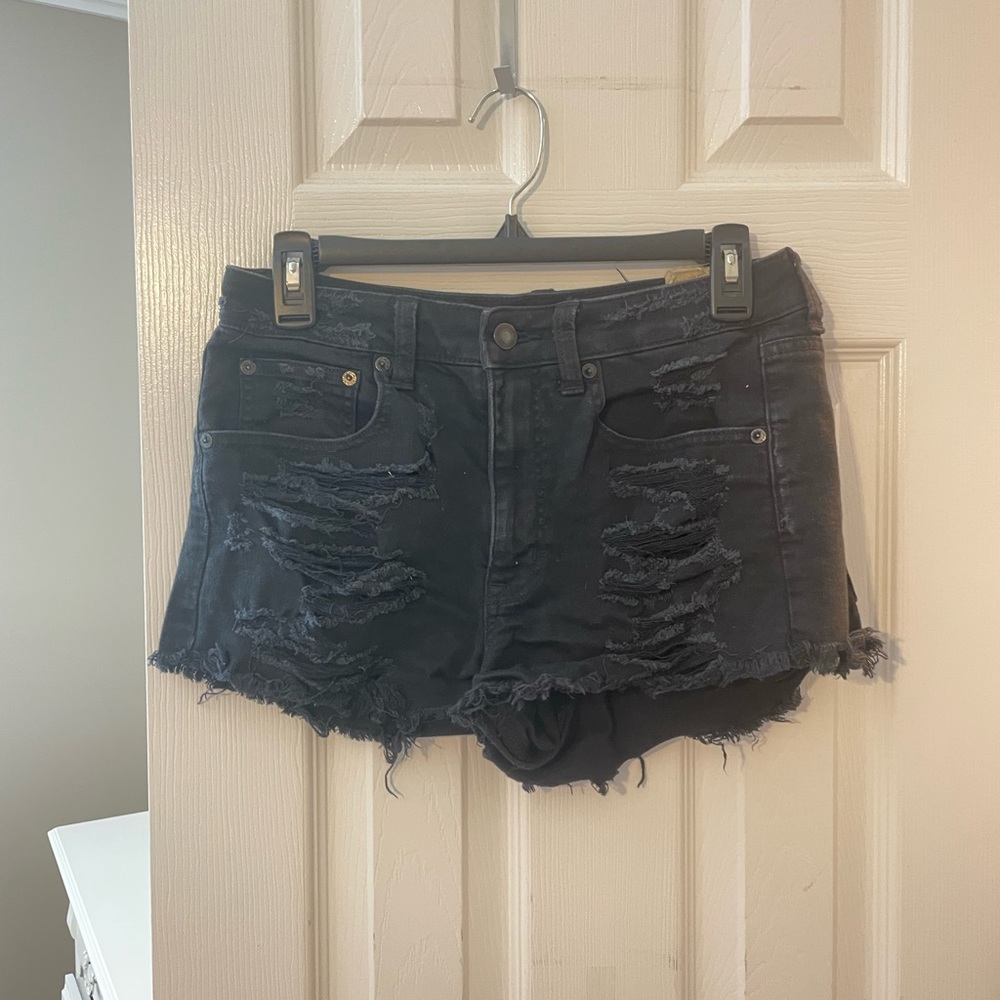 American Eagle Dark black distressed jean shorts